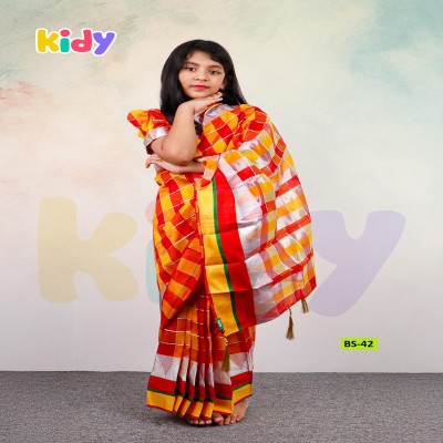 BS-42 বেবি রেডি চেক সিল্ক শাড়ি ।